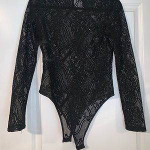 Sheer Lace mock neck Bodysuit